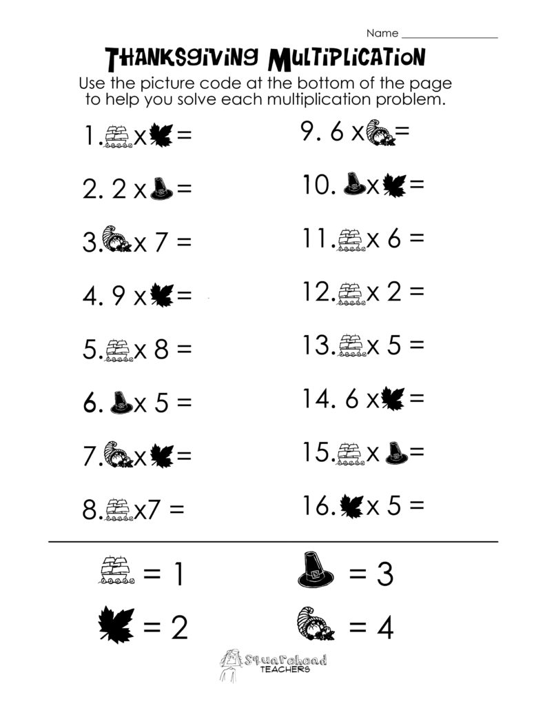 Thanksgiving multiplication worksheets