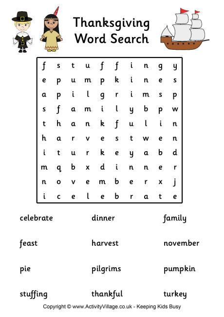 Thanksgiving word search game