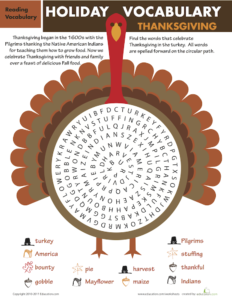 Thanksgiving word search games