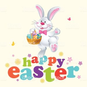 Easter rabbit holding Easter egg basket